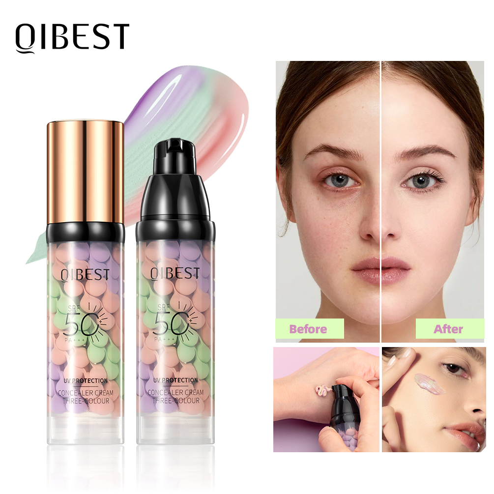 Makeup Fixing Mist - QIBEST Face Makeup Primer Tri-color Cream